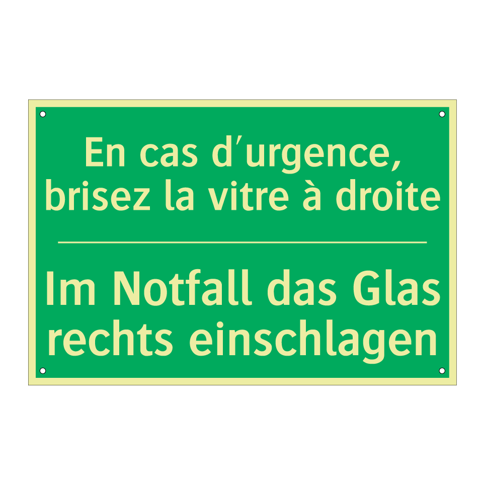 Im Notfall das Glas rechts einschlagen /.../ - En cas d'urgence, brisez la vitre /.../