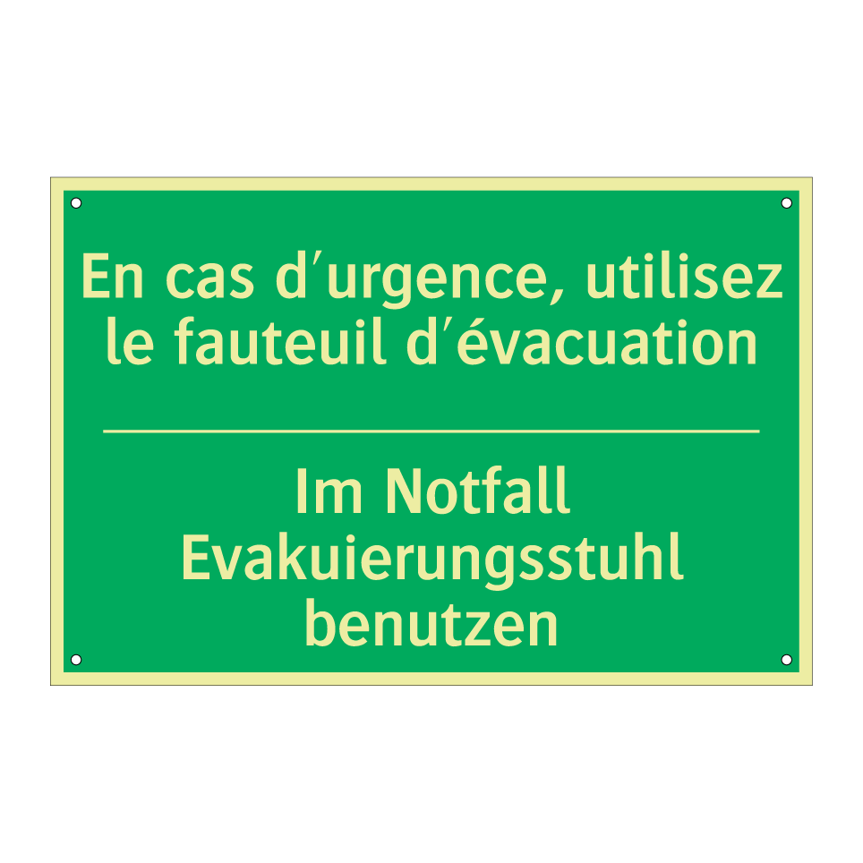 Im Notfall Evakuierungsstuhl benutzen /.../ - En cas d'urgence, utilisez le /.../