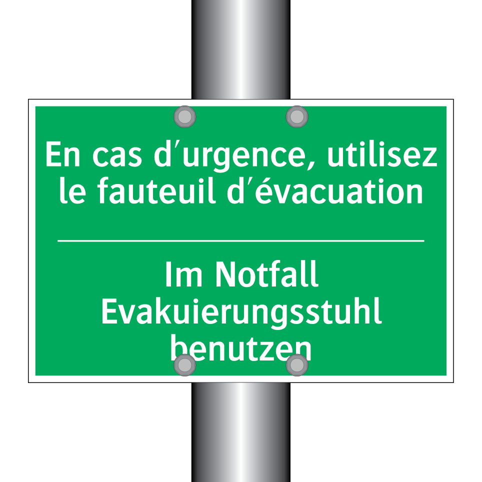 Im Notfall Evakuierungsstuhl benutzen /.../ - En cas d'urgence, utilisez le /.../