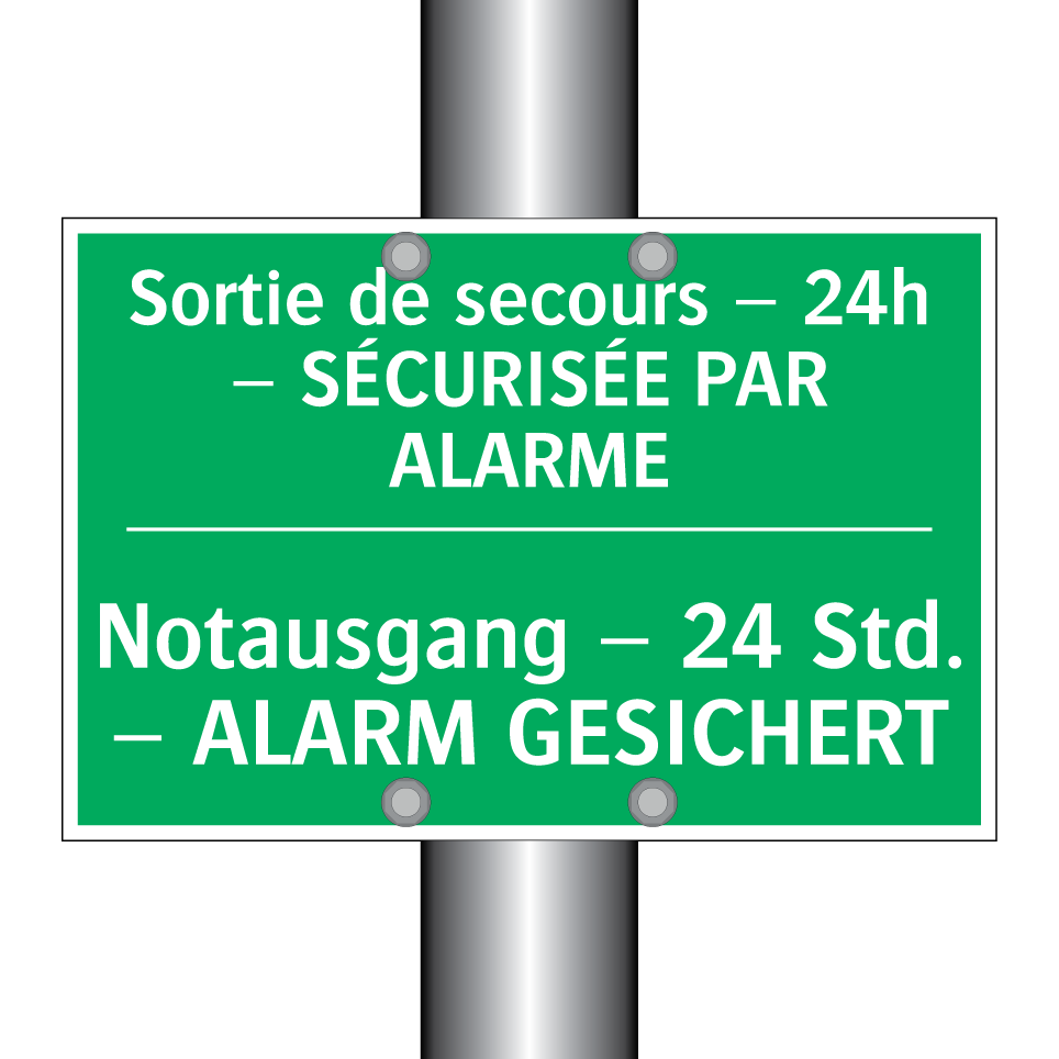 Notausgang – 24 Std. – ALARM GESICHERT /.../ - Sortie de secours – 24h – SÉCURISÉE /.../