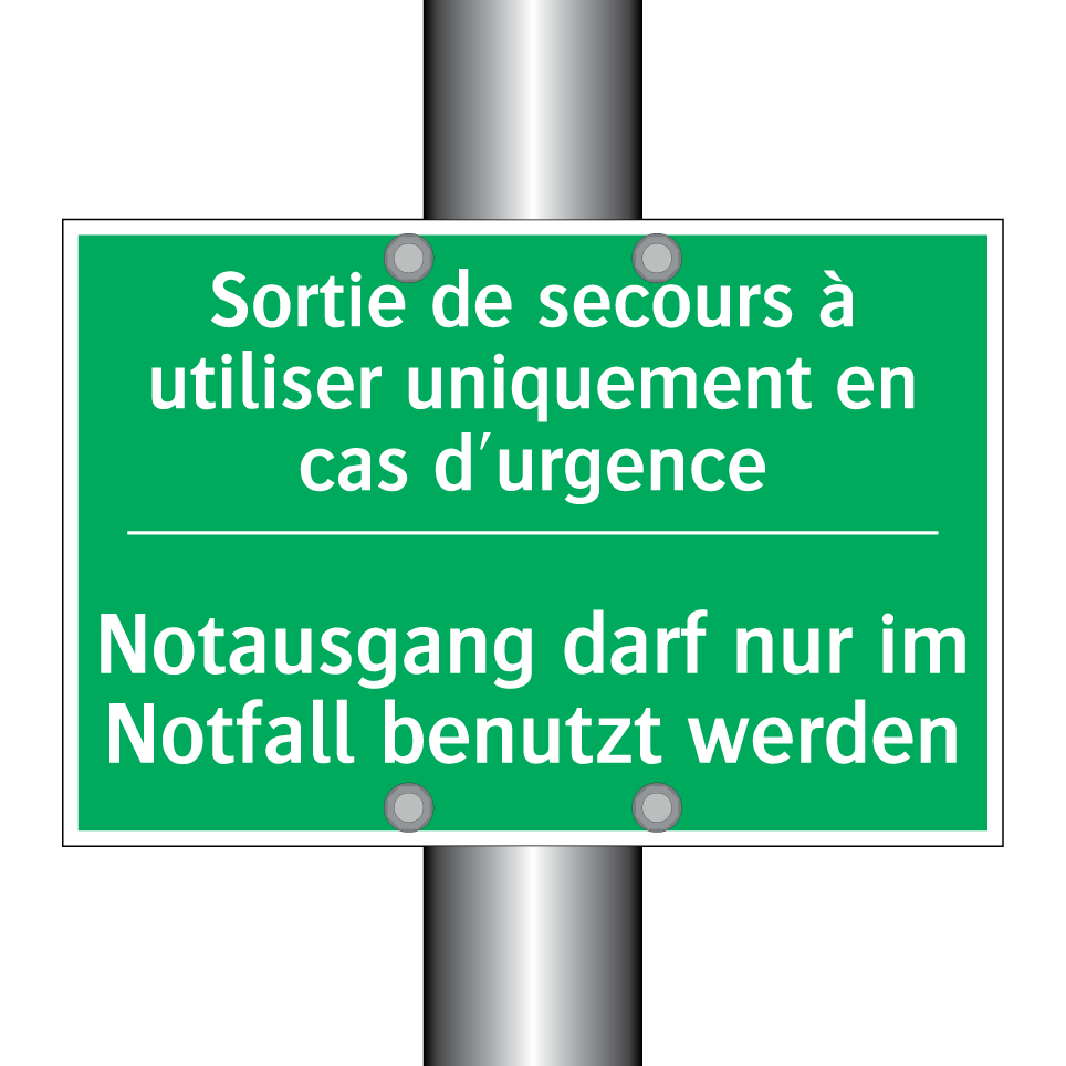 Notausgang darf nur im Notfall /.../ - Sortie de secours à utiliser uniquement /.../