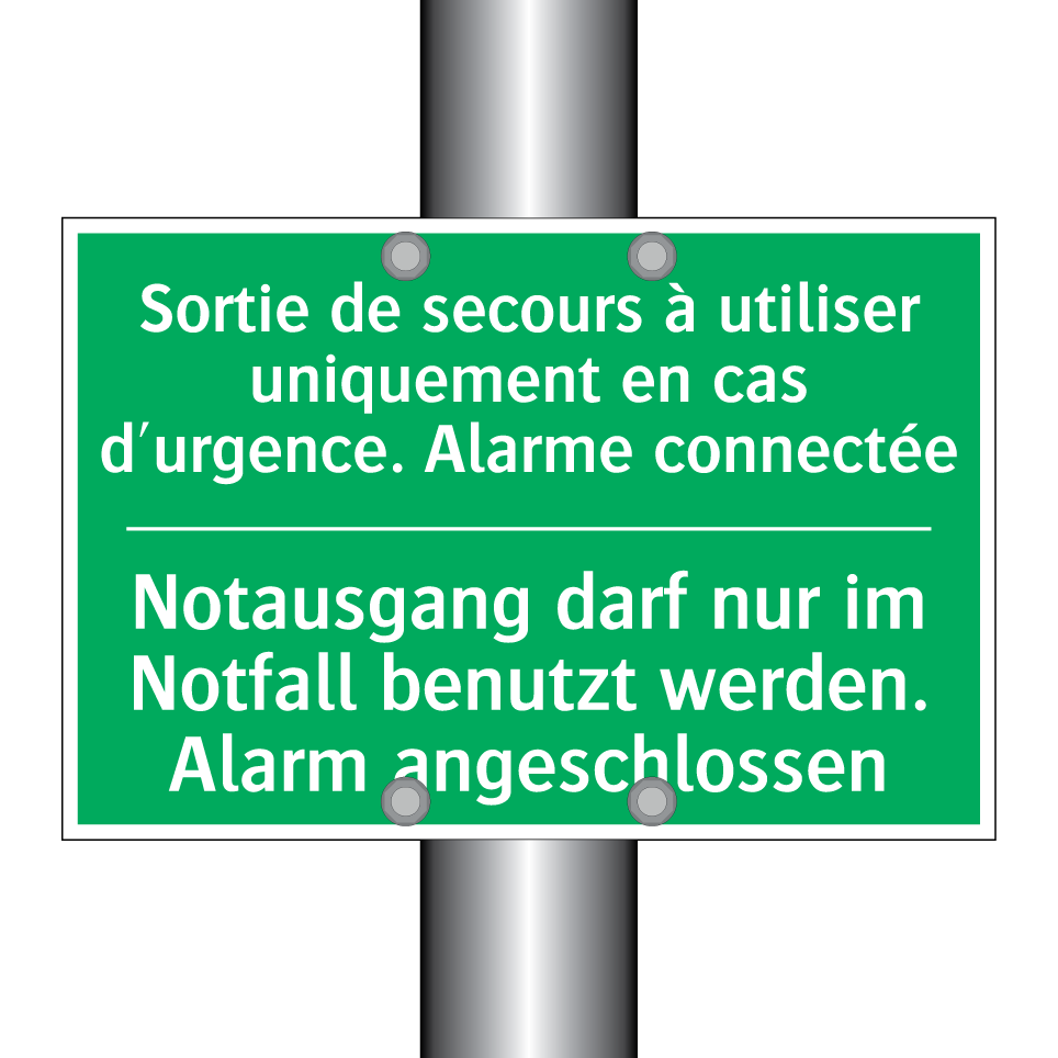 Notausgang darf nur im Notfall /.../ - Sortie de secours à utiliser uniquement /.../