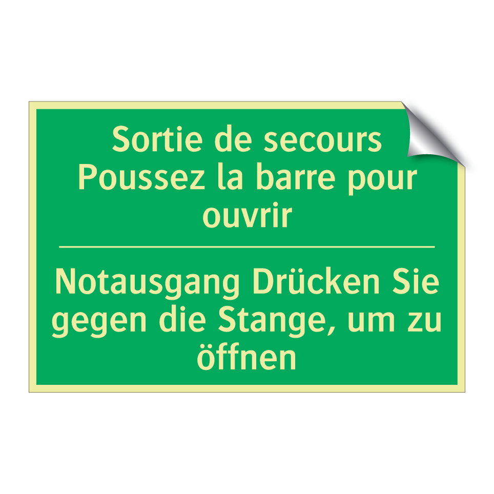 Notausgang Drücken Sie gegen die /.../ - Sortie de secours Poussez la barre /.../