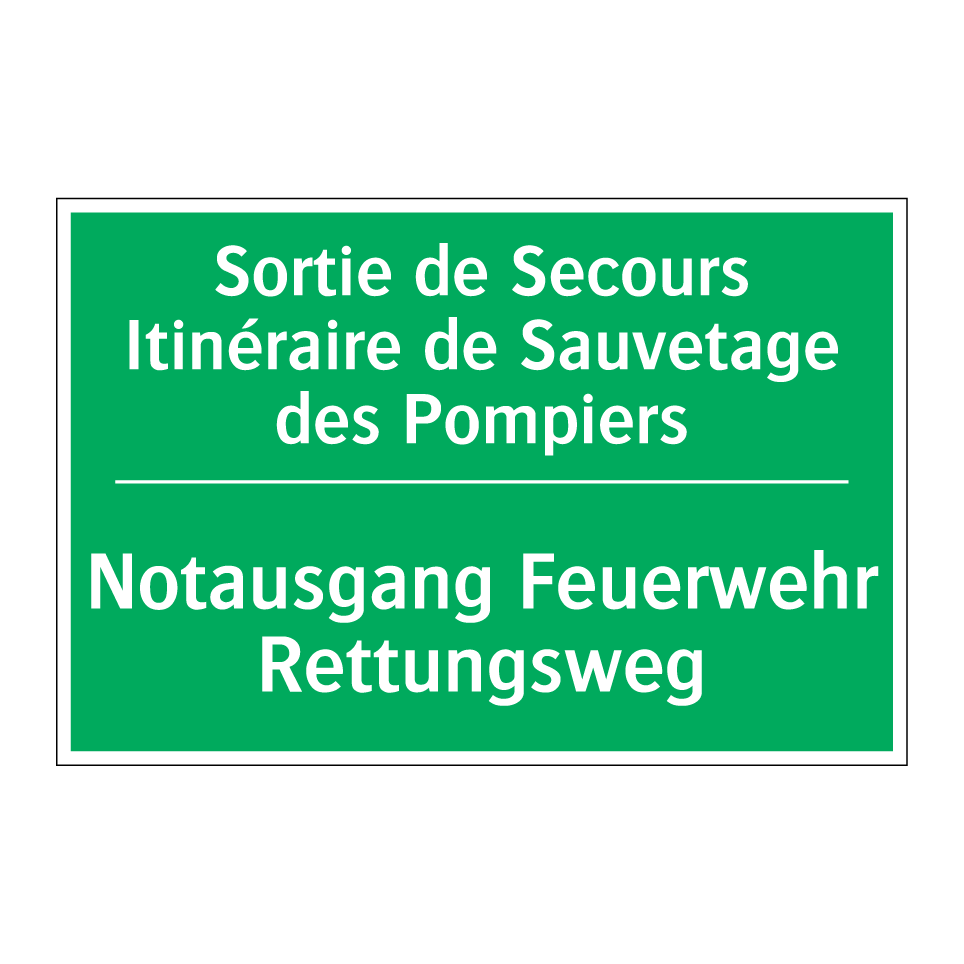 Notausgang Feuerwehr Rettungsweg /.../ - Sortie de Secours Itinéraire de /.../