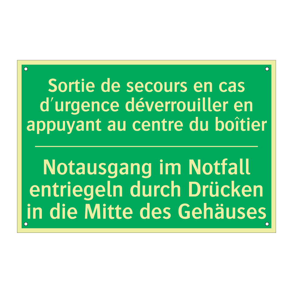 Notausgang im Notfall entriegeln /.../ - Sortie de secours en cas d'urgence /.../