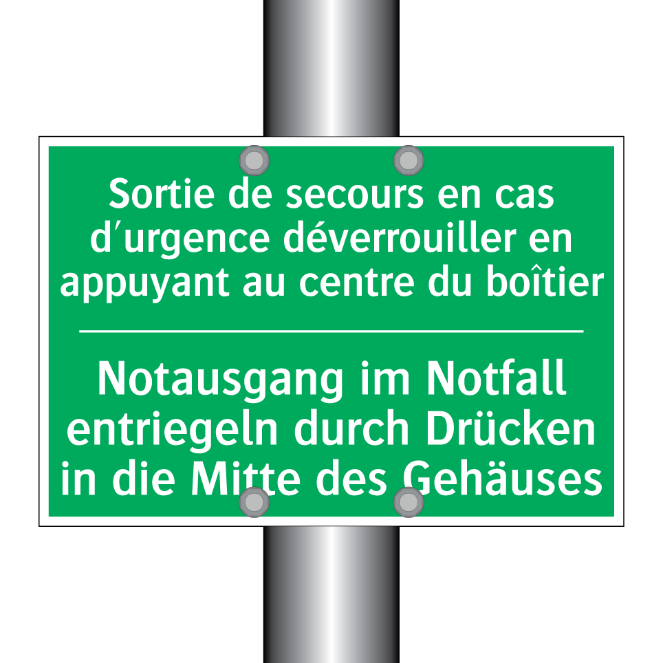 Notausgang im Notfall entriegeln /.../ - Sortie de secours en cas d'urgence /.../