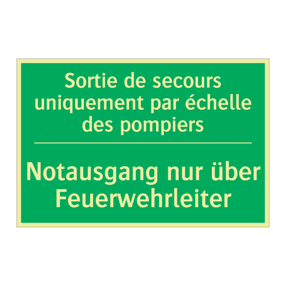 Notausgang nur über Feuerwehrleiter /.../ - Sortie de secours uniquement par /.../