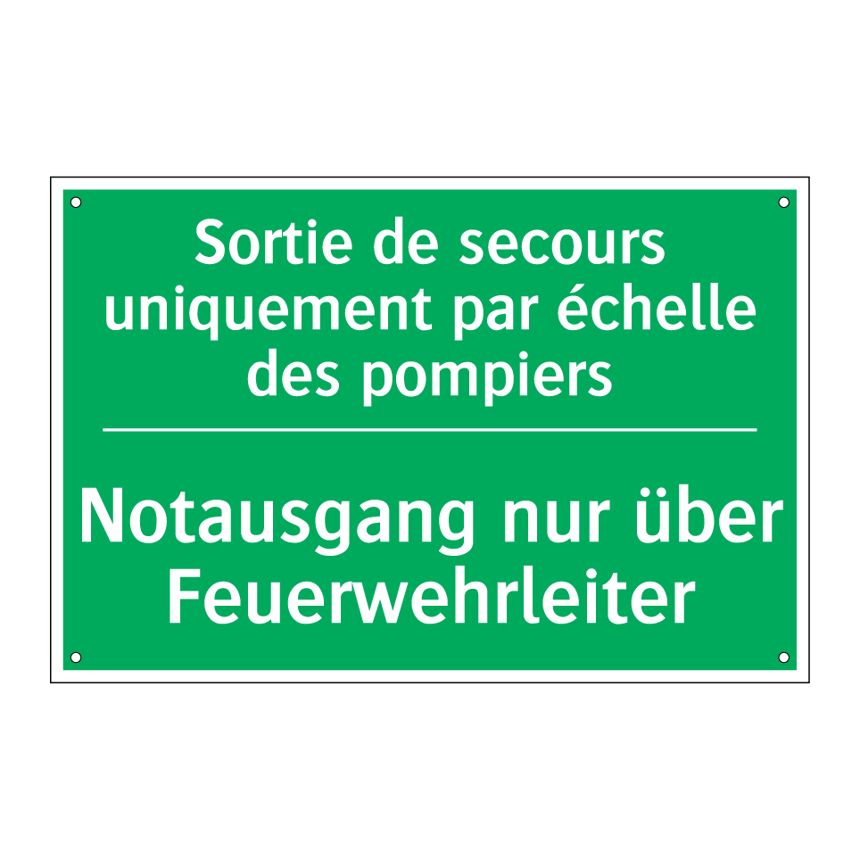 Notausgang nur über Feuerwehrleiter /.../ - Sortie de secours uniquement par /.../
