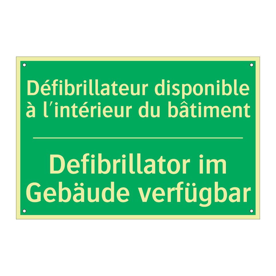 Defibrillator im Gebäude verfügbar /.../ - Défibrillateur disponible à l'intérieur /.../