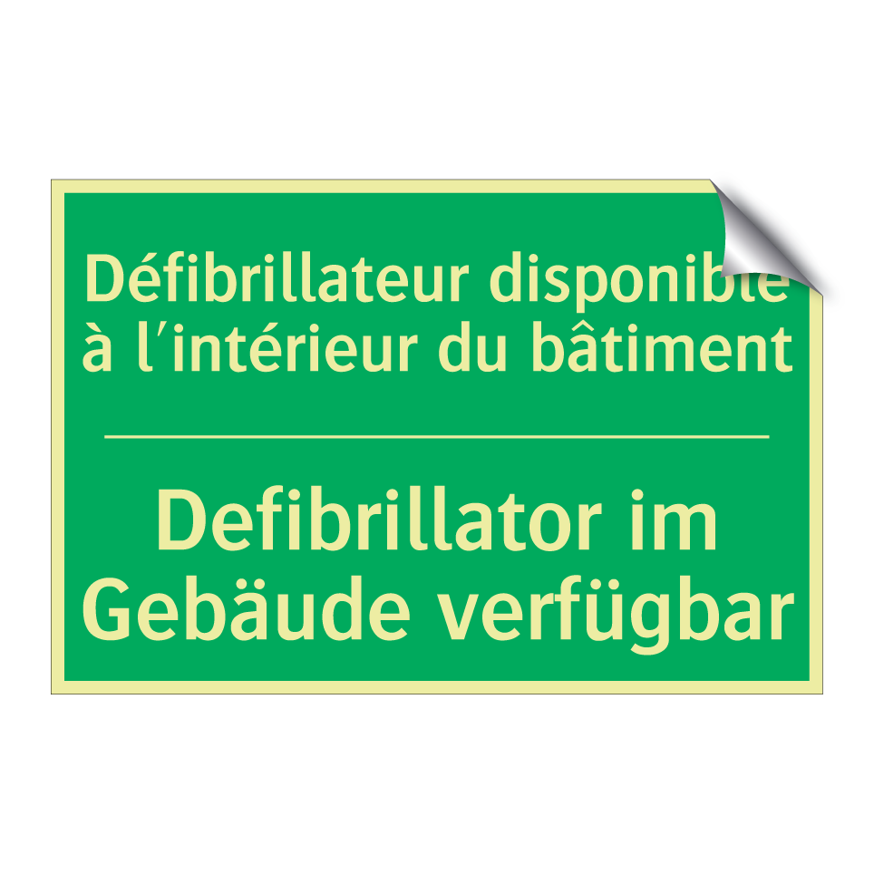 Defibrillator im Gebäude verfügbar /.../ - Défibrillateur disponible à l'intérieur /.../
