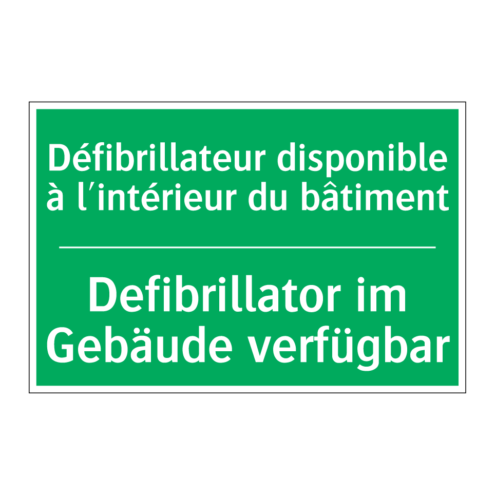 Defibrillator im Gebäude verfügbar /.../ - Défibrillateur disponible à l'intérieur /.../