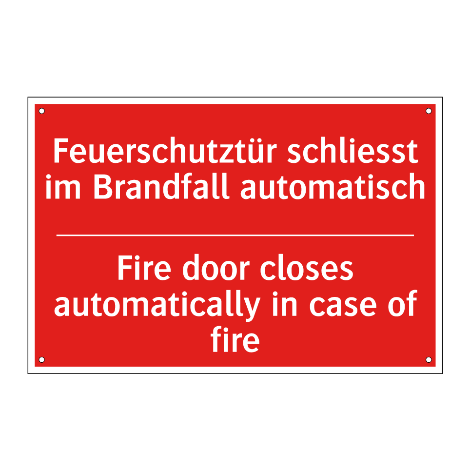 Brandschutztüre schliesst bei /.../ - Fire door closes automatically /.../