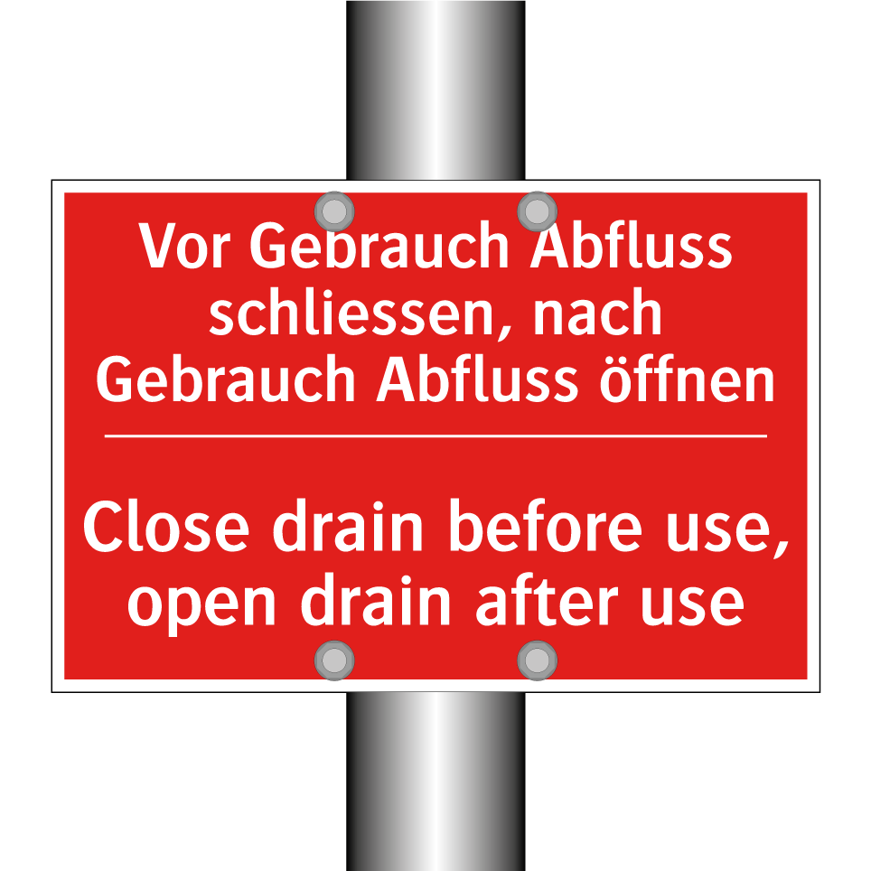 Vor Gebrauch Abfluss schliessen, /.../ - Close drain before use, open drain /.../