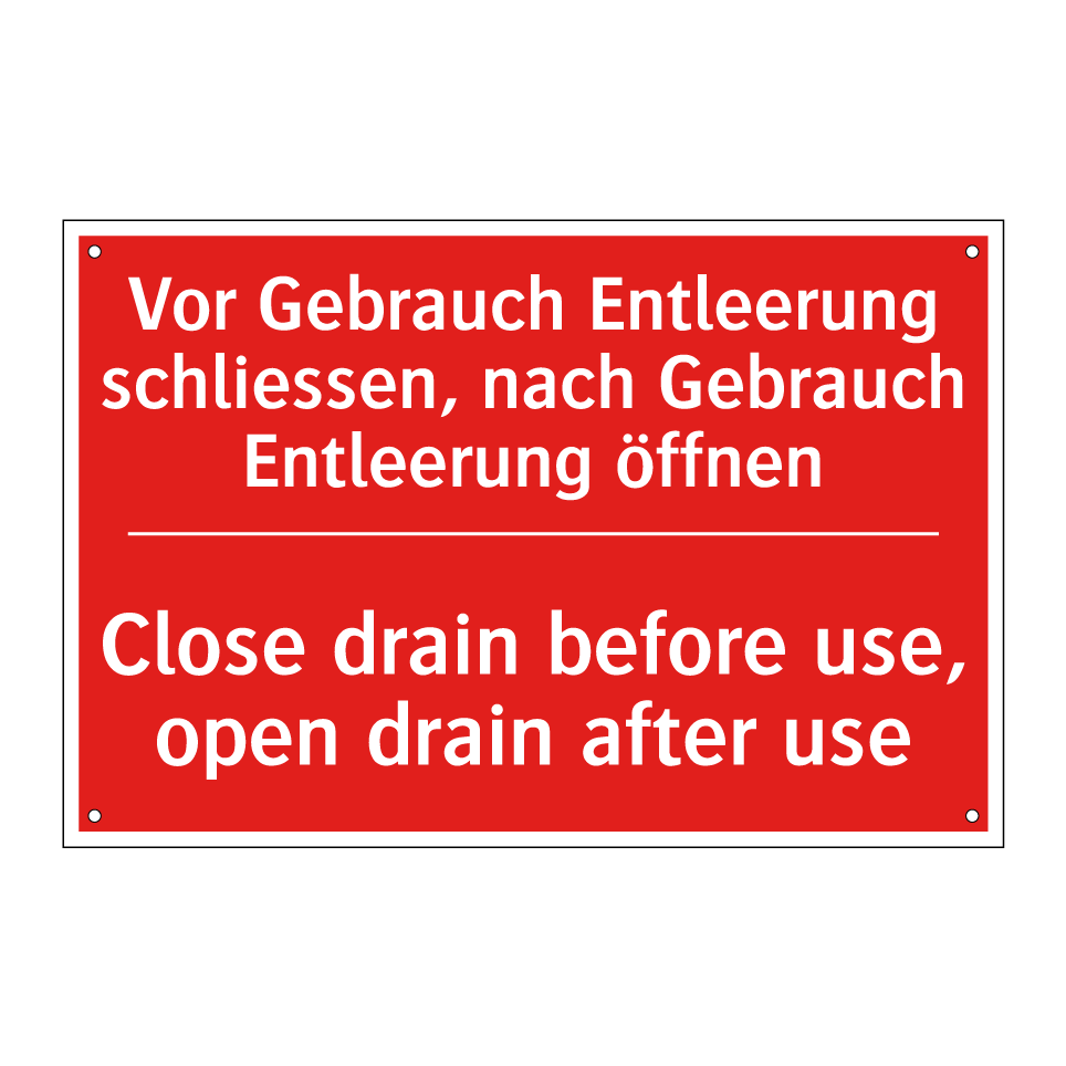 Vor Gebrauch Abfluss schliessen, /.../ - Close drain before use, open drain /.../
