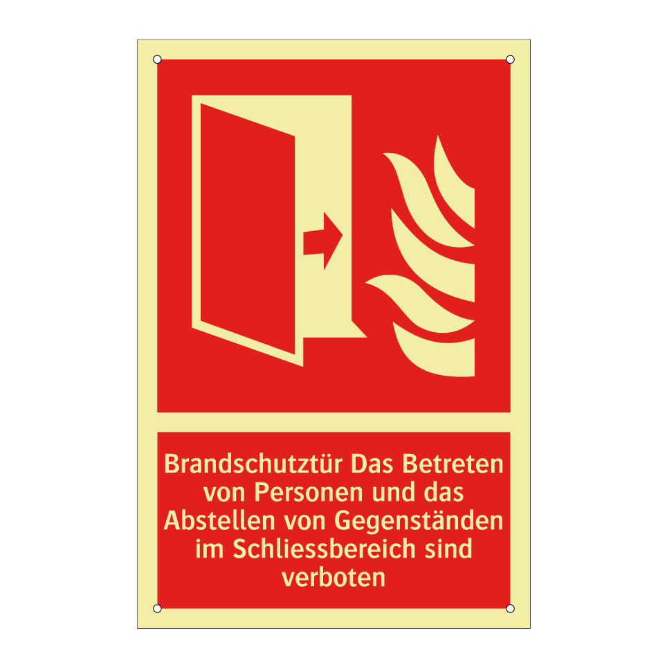 Brandschutztür Das Betreten von Personen und das Abstellen von Gegenständen im Schliessbereich sind verboten
