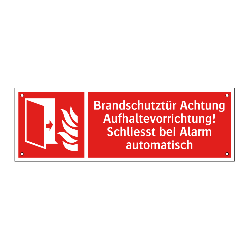 Brandschutztür Achtung Aufhaltevorrichtung! Schliesst bei Alarm automatisch