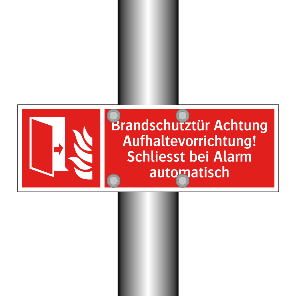 Brandschutztür Achtung Aufhaltevorrichtung! Schliesst bei Alarm automatisch