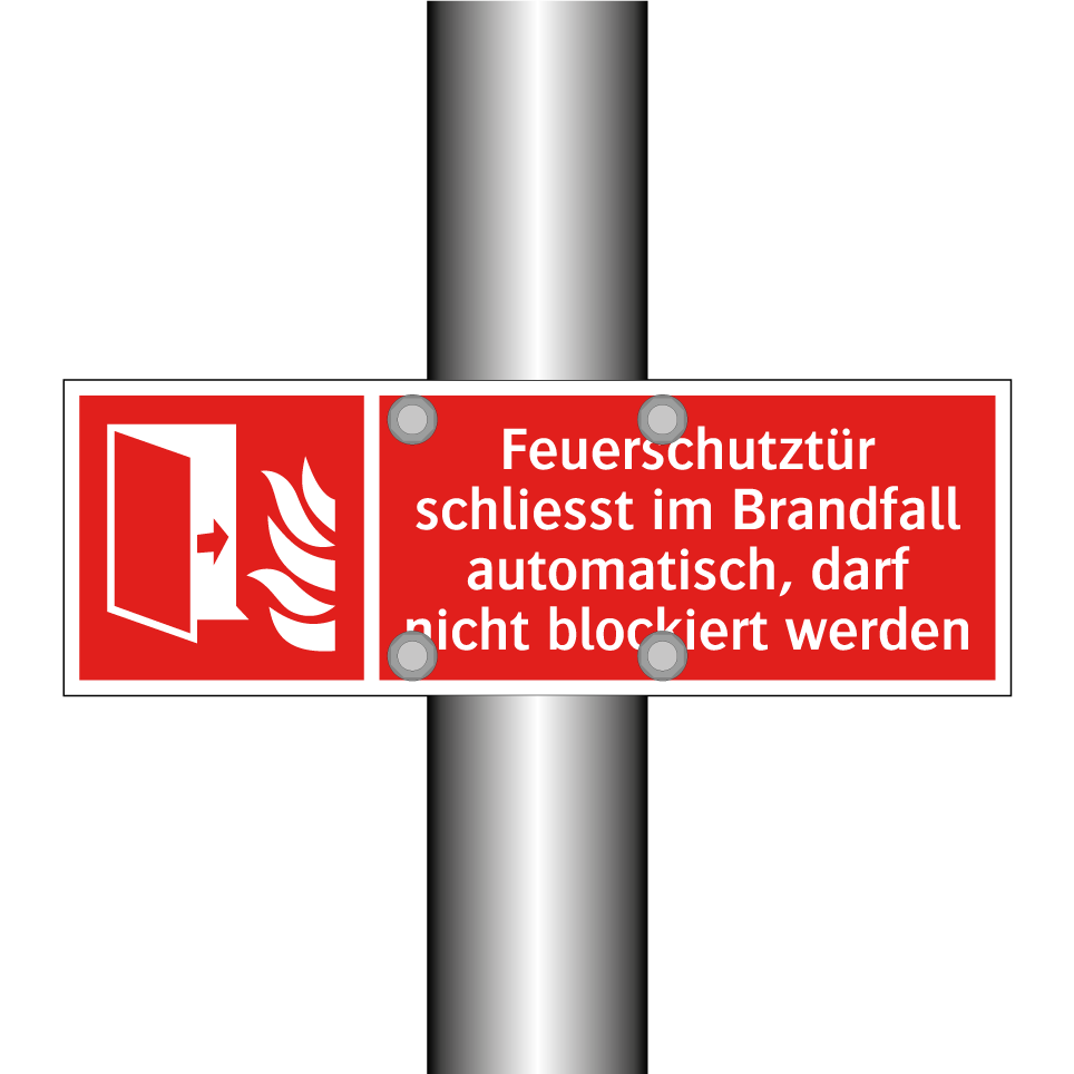 Feuerschutztür schliesst im Brandfall automatisch, darf nicht blockiert werden