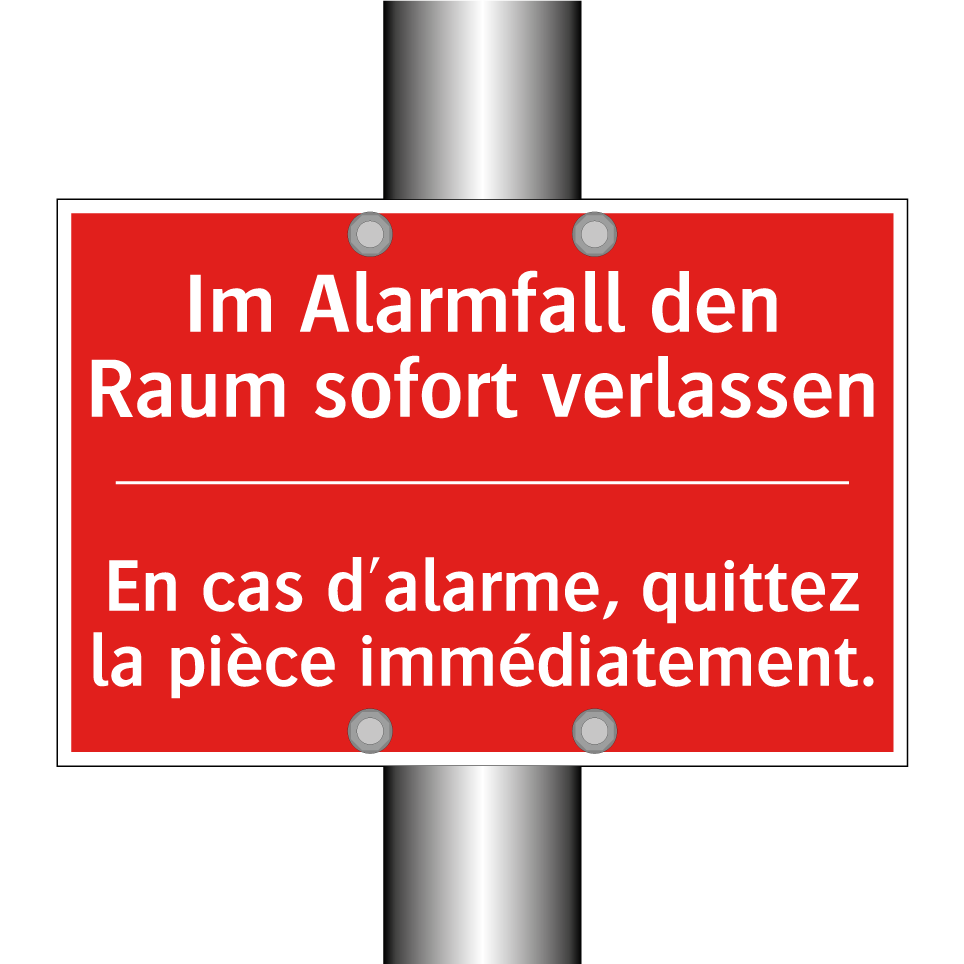 Im Alarmfall den Raum sofort verlassen /.../ - En cas d'alarme, quittez la pièce /.../