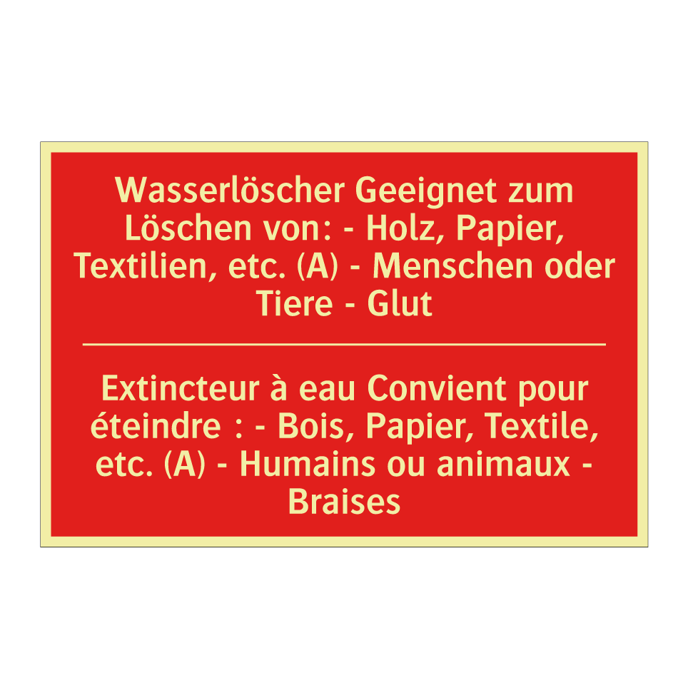 Wasserlöscher Geeignet zum Löschen /.../ - Extincteur à eau Convient pour /.../
