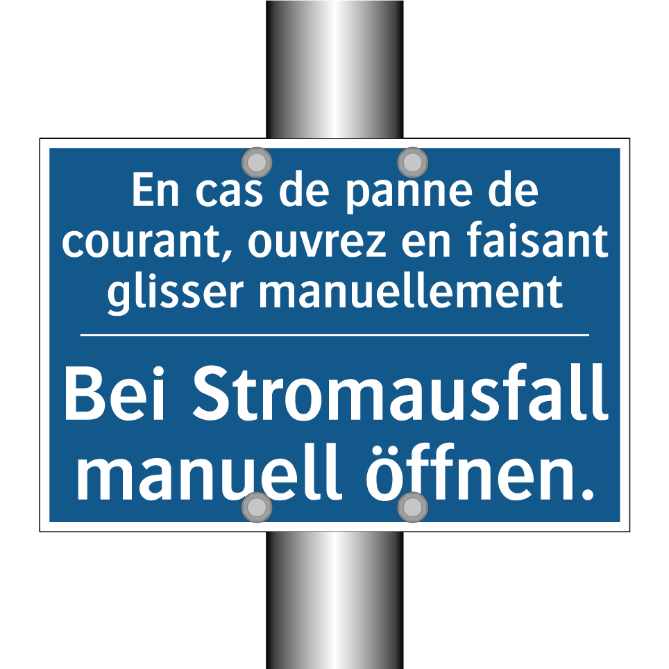 Bei Stromausfall manuell öffnen. /.../ - En cas de panne de courant, ouvrez /.../