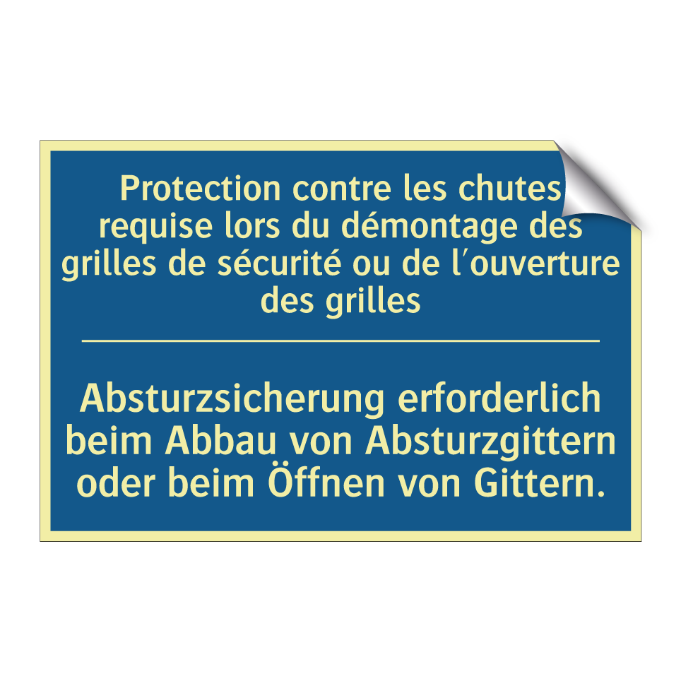 Absturzsicherung erforderlich /.../ - Protection contre les chutes requise /.../