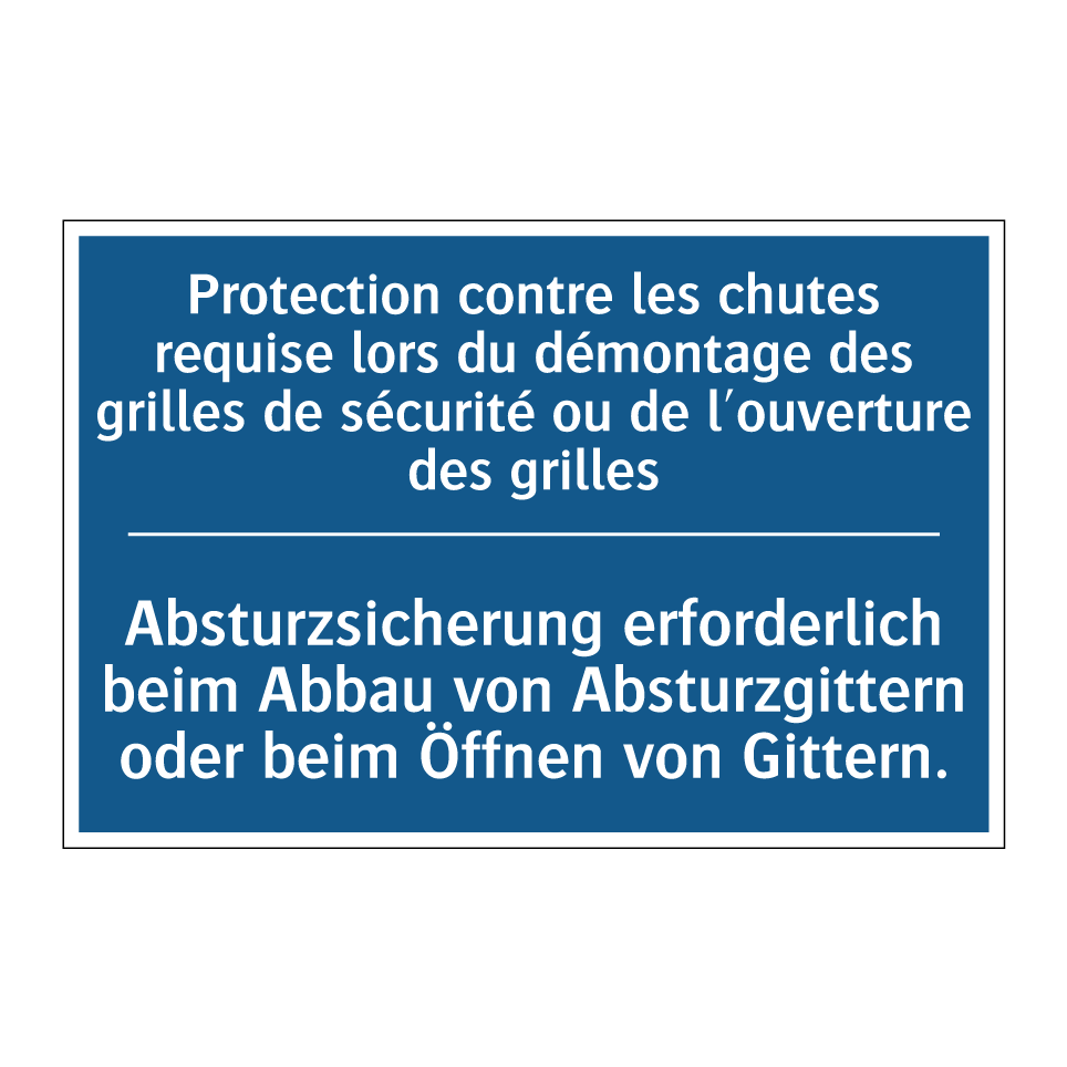Absturzsicherung erforderlich /.../ - Protection contre les chutes requise /.../