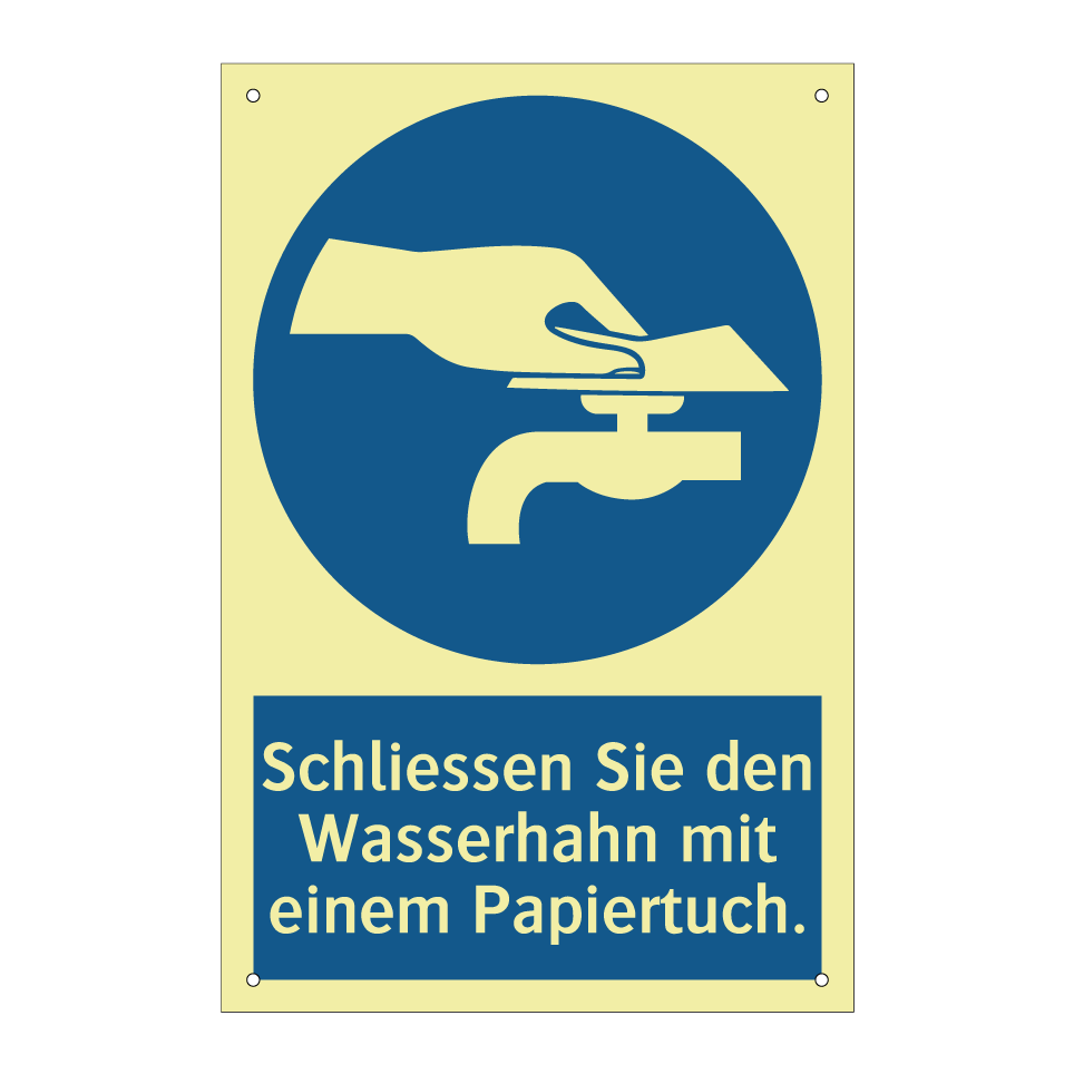 Schliessen Sie den Wasserhahn mit einem Papiertuch.