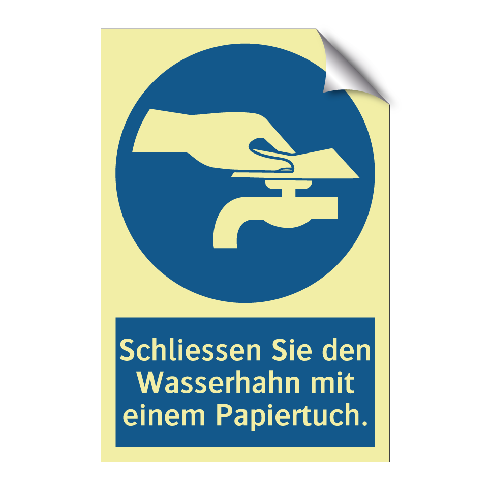 Schliessen Sie den Wasserhahn mit einem Papiertuch.