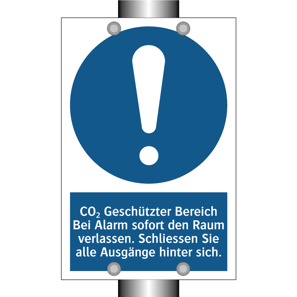 CO₂ Geschützter Bereich Bei Alarm sofort den Raum verlassen. Schliessen Sie alle Ausgänge hinter sich.