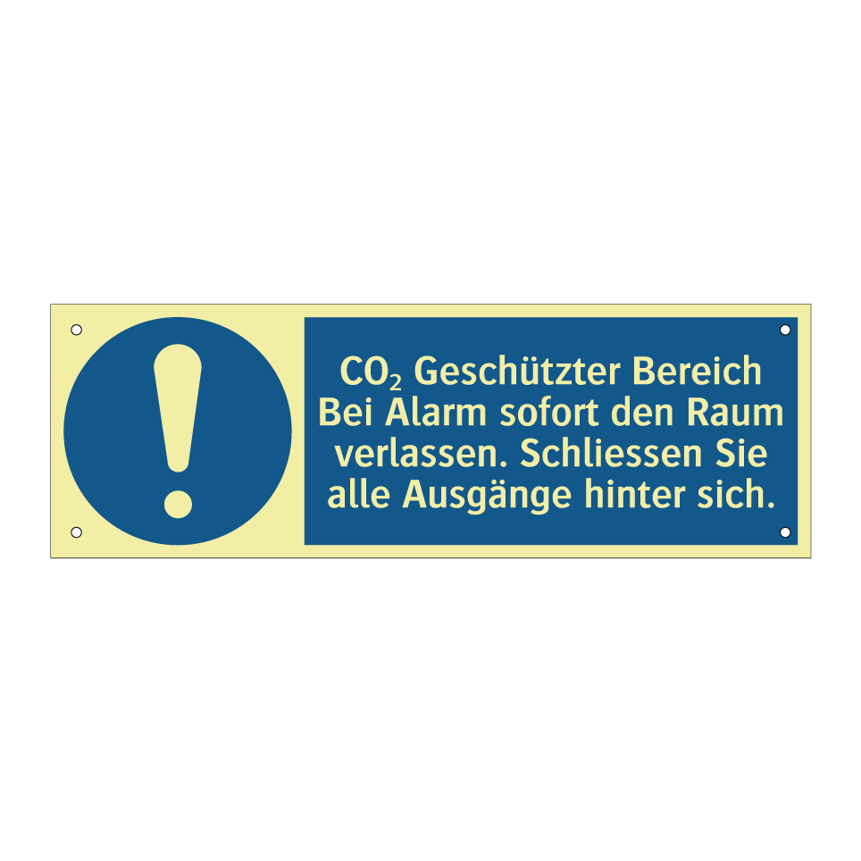 CO₂ Geschützter Bereich Bei Alarm sofort den Raum verlassen. Schliessen Sie alle Ausgänge hinter sich.