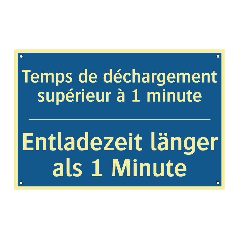Entladezeit länger als 1 Minute /.../ - Temps de déchargement supérieur /.../