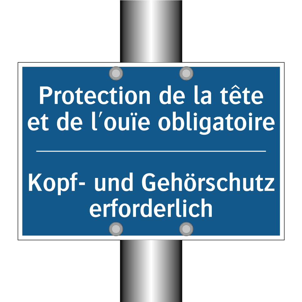 Kopf- und Gehörschutz erforderlich /.../ - Protection de la tête et de l'ouïe /.../