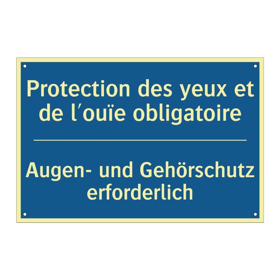Augen- und Gehörschutz erforderlich /.../ - Protection des yeux et de l'ouïe /.../