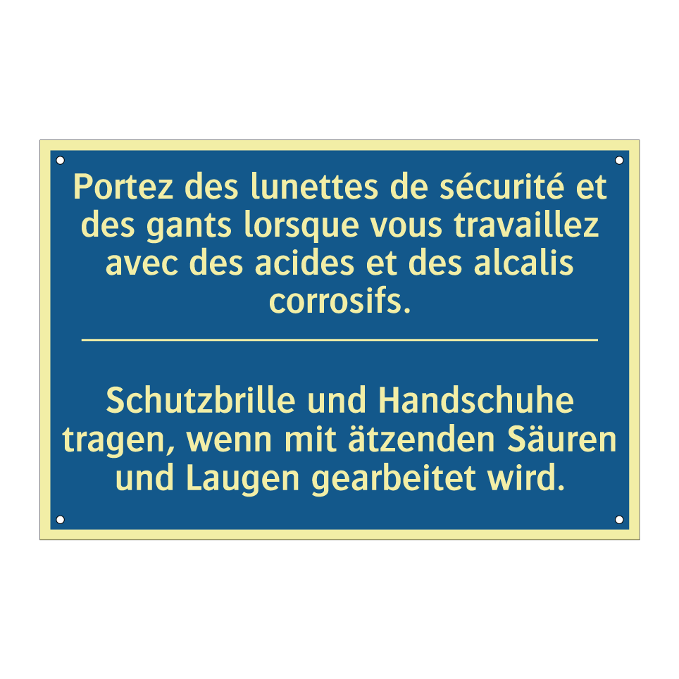 Schutzbrille und Handschuhe tragen, /.../ - Portez des lunettes de sécurité /.../