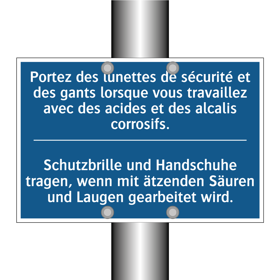 Schutzbrille und Handschuhe tragen, /.../ - Portez des lunettes de sécurité /.../