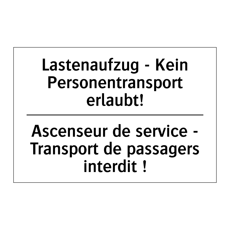 Lastenaufzug - Kein Personentransport /.../ - Ascenseur de service - Transport /.../