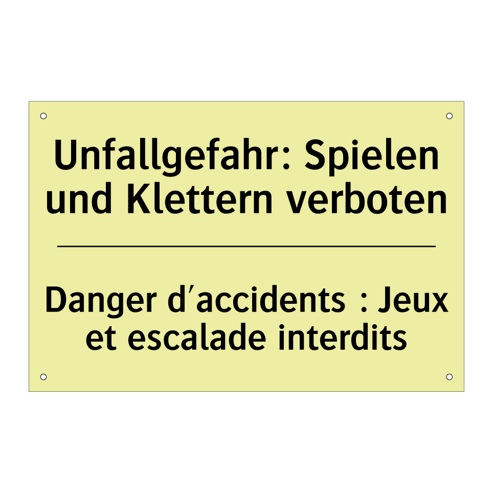 Unfallgefahr: Spielen und Klettern /.../ - Danger d'accidents : Jeux et escalade /.../