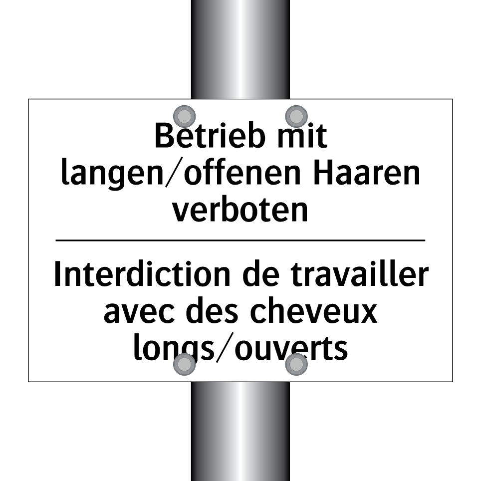Betrieb mit langen/offenen Haaren /.../ - Interdiction de travailler avec /.../