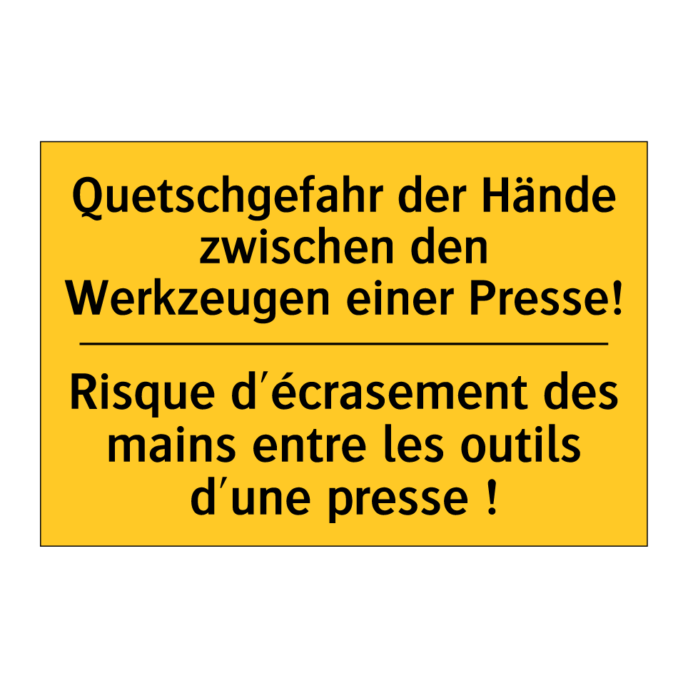 Quetschgefahr der Hände zwischen /.../ - Risque d'écrasement des mains /.../