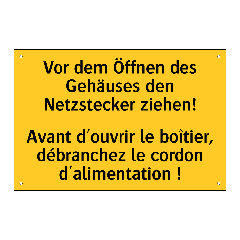 Vor dem Öffnen des Gehäuses den /.../ - Avant d'ouvrir le boîtier, débranchez /.../