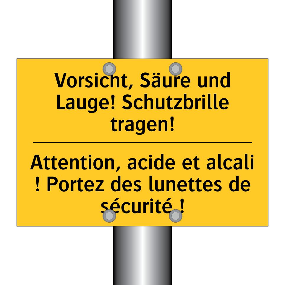 Vorsicht, Säure und Lauge! Schutzbrille /.../ - Attention, acide et alcali ! Portez /.../