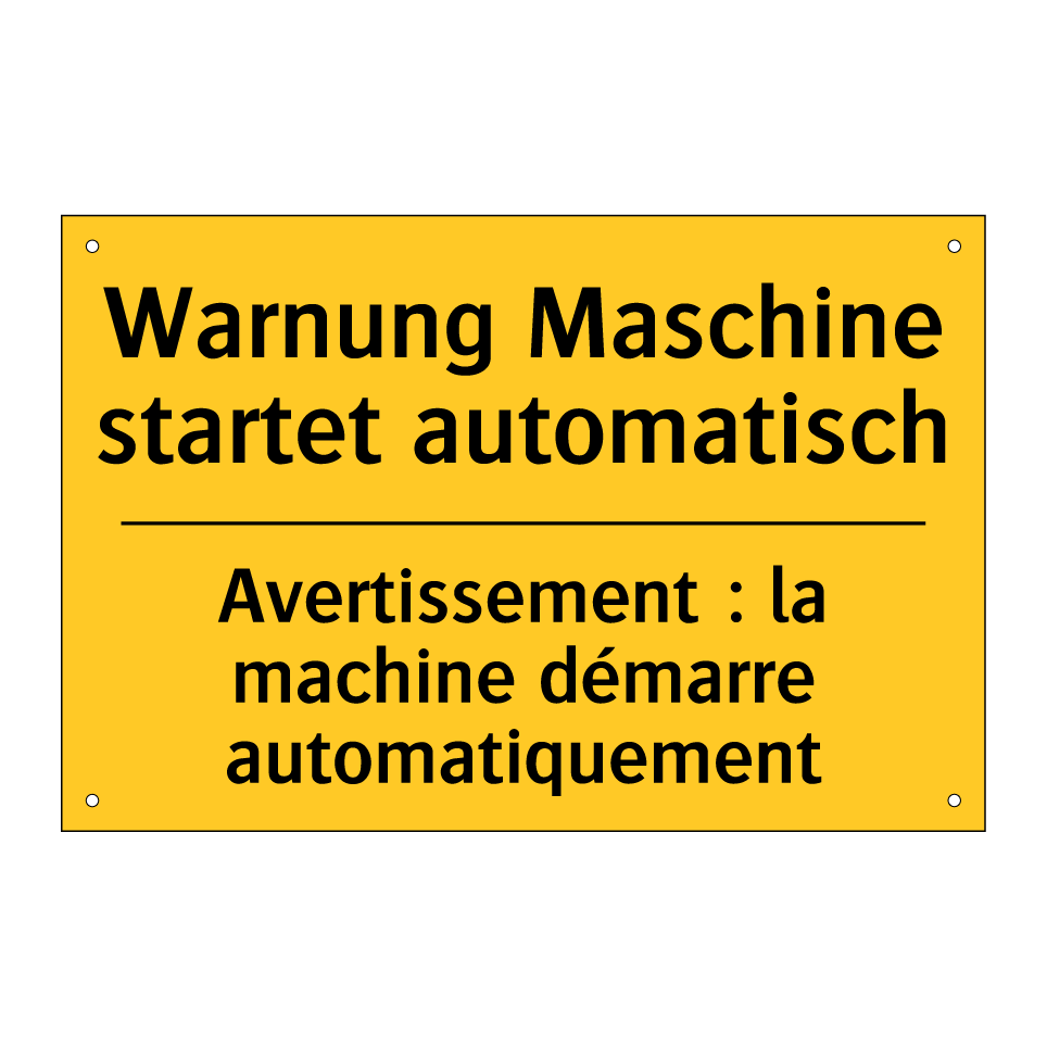 Warnung Maschine startet automatisch /.../ - Avertissement : la machine démarre /.../