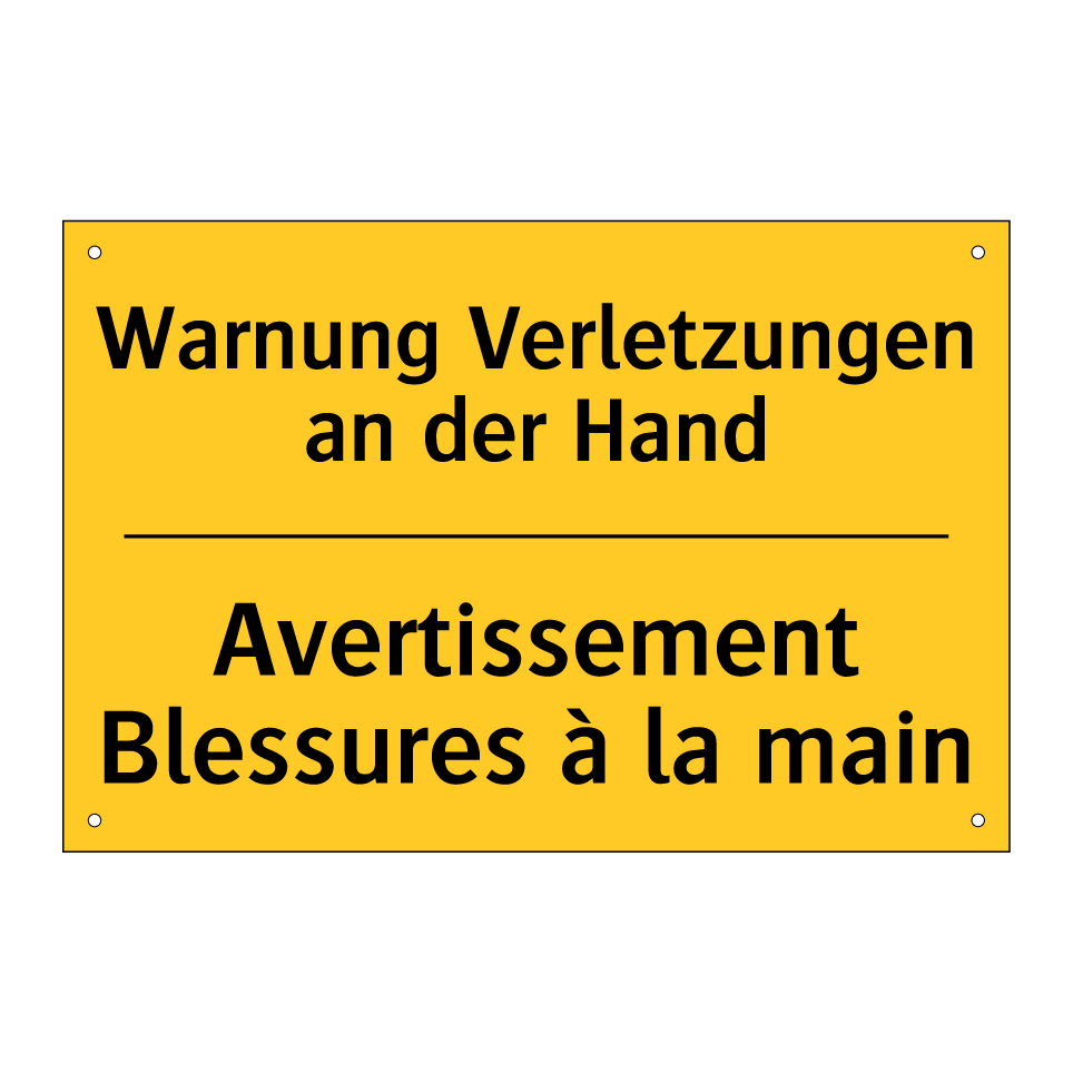 Warnung Verletzungen an der Hand /.../ - Avertissement Blessures à la main /.../