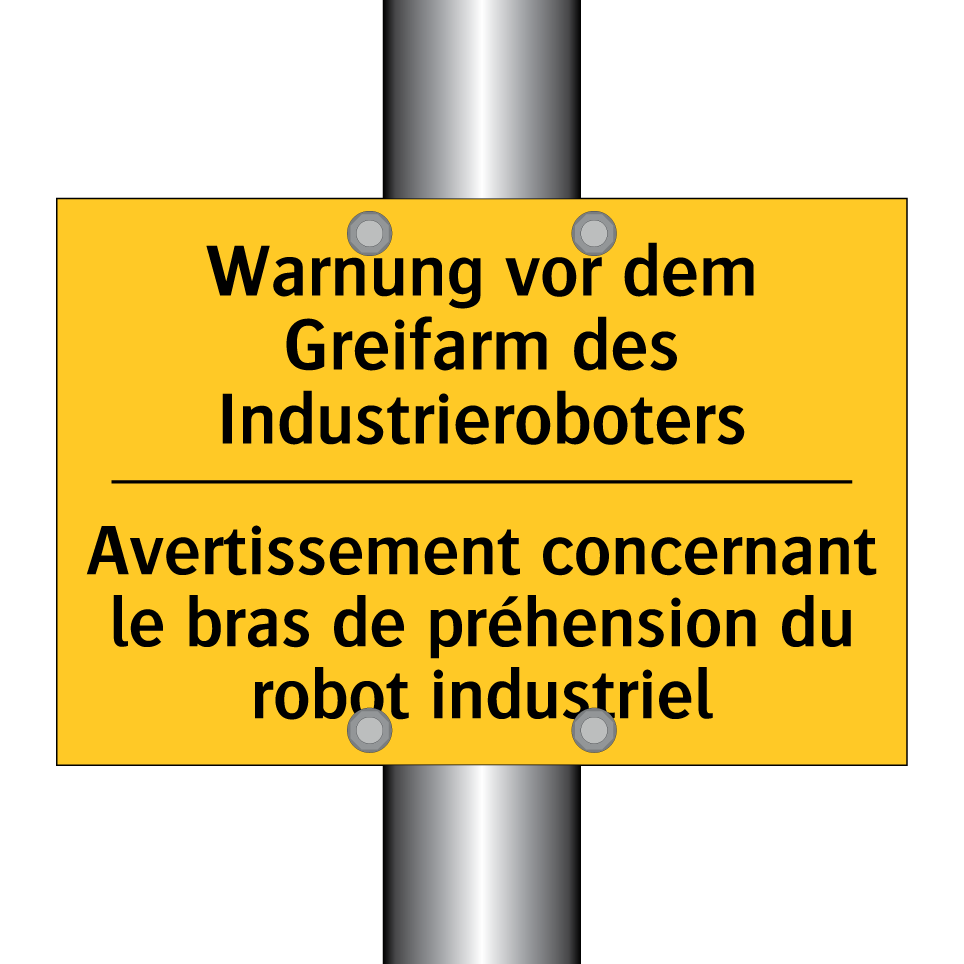 Warnung vor dem Greifarm des Industrieroboters /.../ - Avertissement concernant le bras /.../
