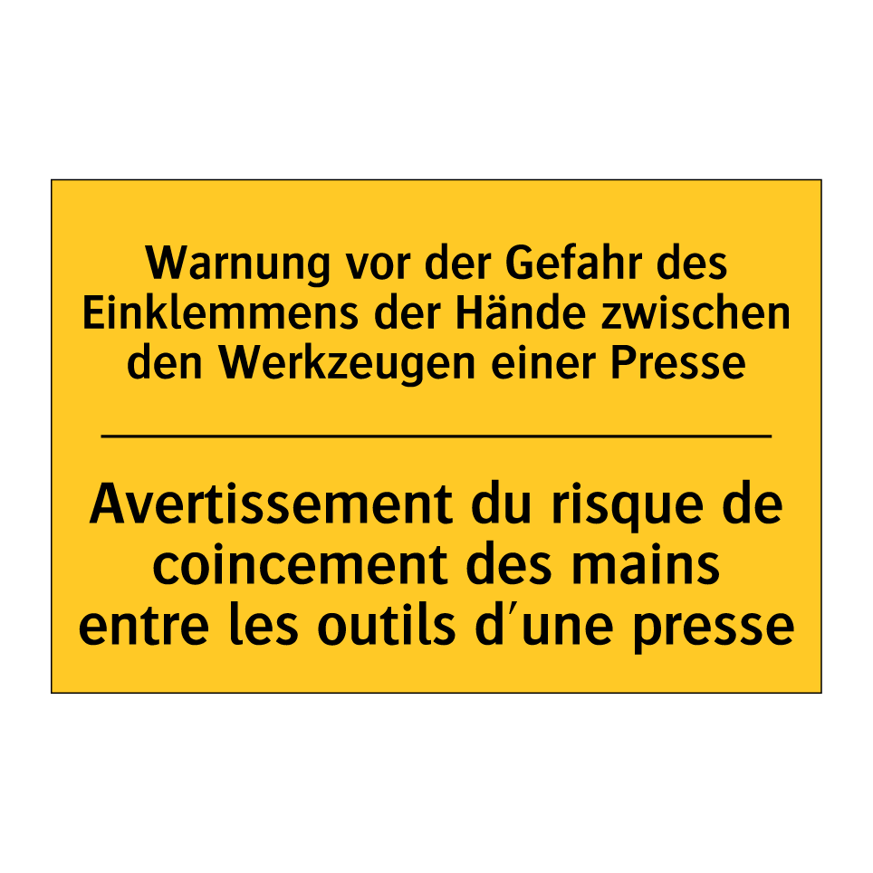 Warnung vor der Gefahr des Einklemmens /.../ - Avertissement du risque de coincement /.../