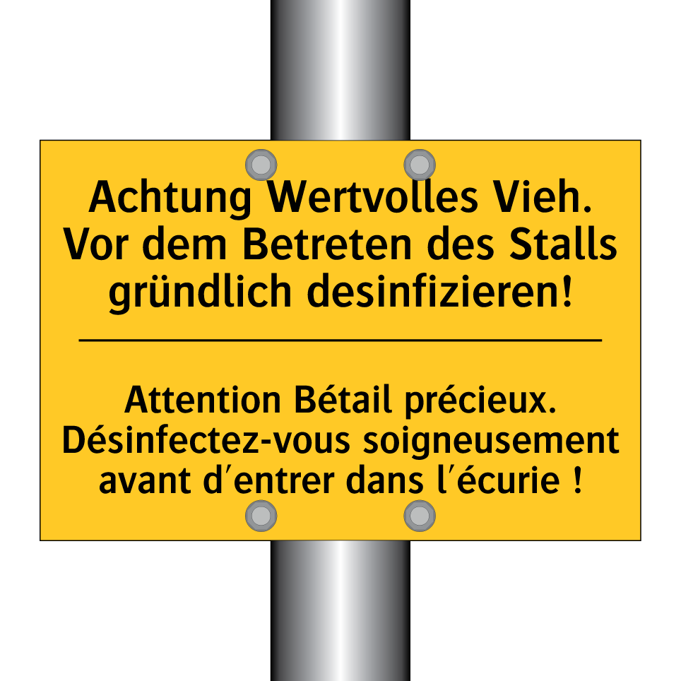 Achtung Wertvolles Vieh. Vor dem /.../ - Attention Bétail précieux. Désinfectez-vous /.../