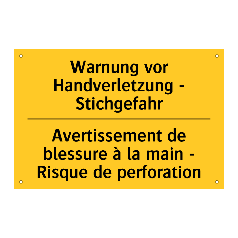 Warnung vor Handverletzung - Stichgefahr /.../ - Avertissement de blessure à la /.../