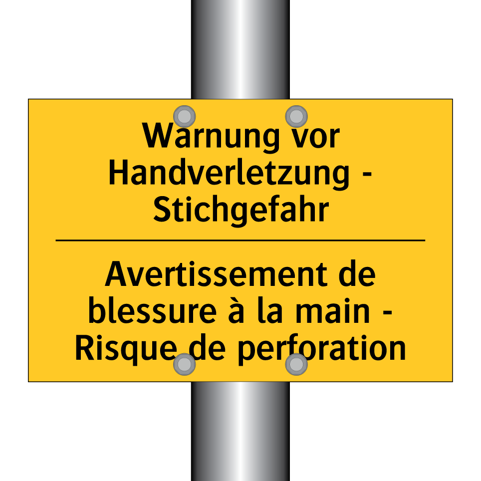 Warnung vor Handverletzung - Stichgefahr /.../ - Avertissement de blessure à la /.../
