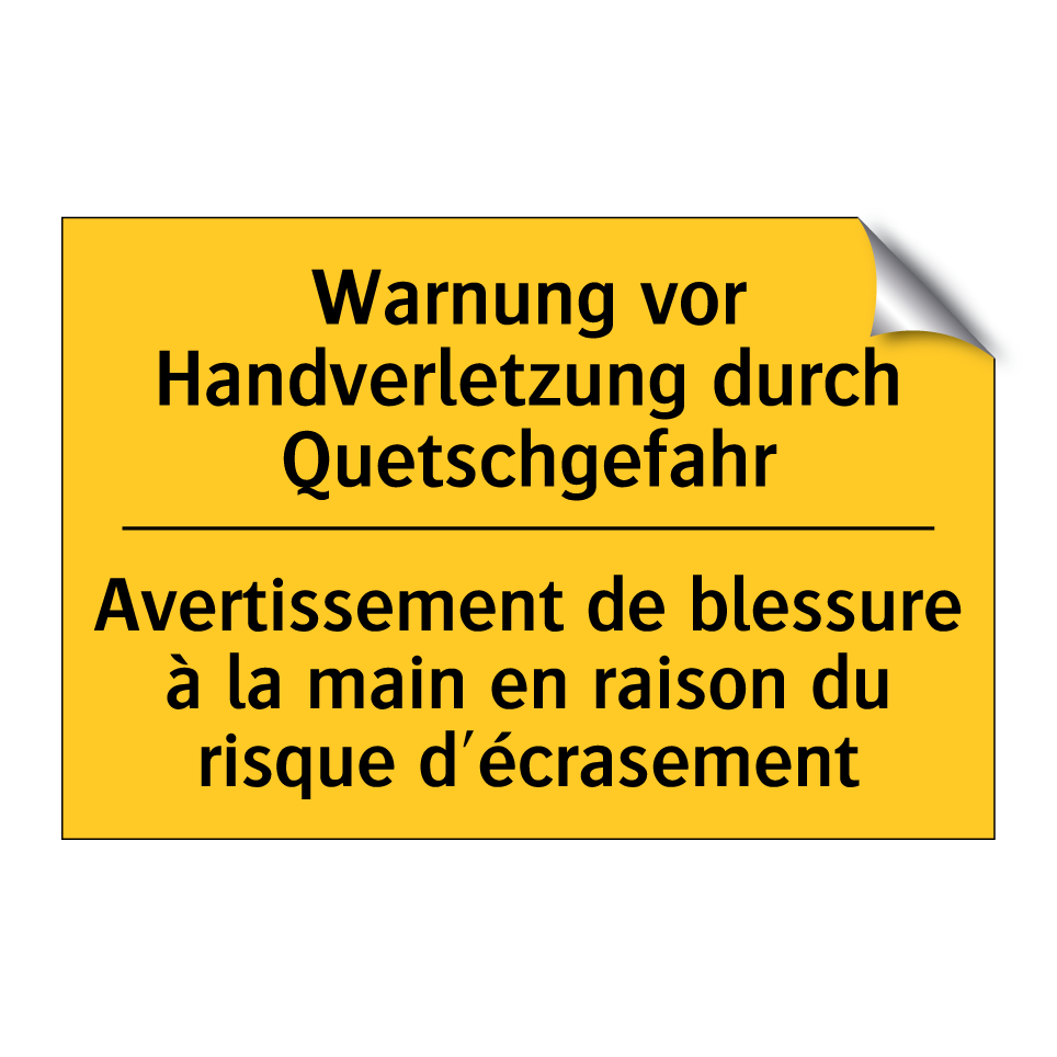 Warnung vor Handverletzung durch /.../ - Avertissement de blessure à la /.../